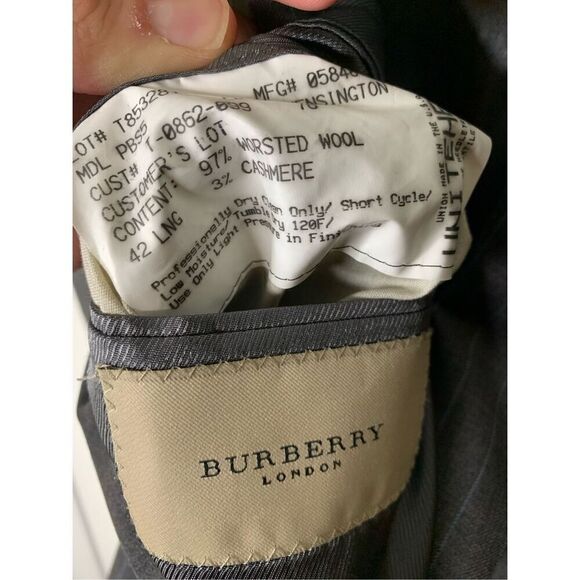 Burberry London wool cashmere blazer suit jacket gray pattern men's size 42L - Picture 5 of 5